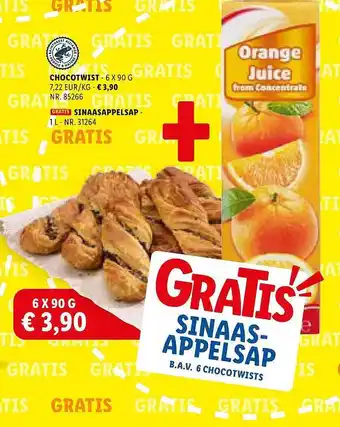 Lidl Chocotwist, sinaasappelsap aanbieding