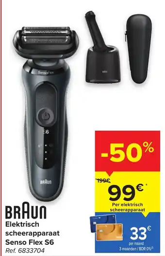 Carrefour Braun elektrisch scheerapparaat senso flex S6 ref. 6833704 aanbieding