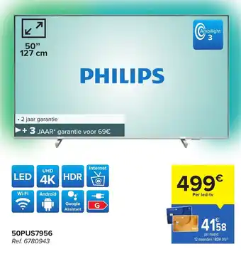 Carrefour Philips 50PUS7956 4K LED TV REF. 6780943 aanbieding