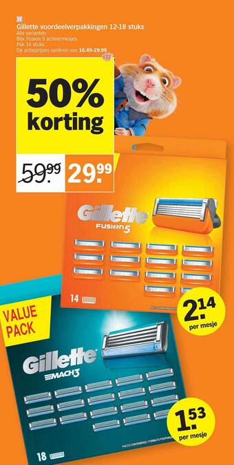 Albert Heijn Gillette voordeelverpakkingen 12-18 stuks aanbieding