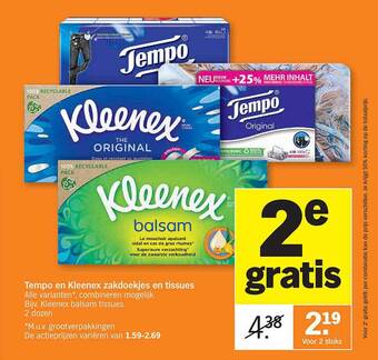 Albert Heijn Tempo en kleenex zakdoekjes en tissues aanbieding
