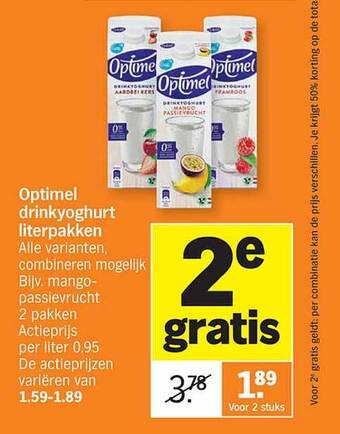 Albert Heijn Optimel drinkyoghurt literpakken aanbieding