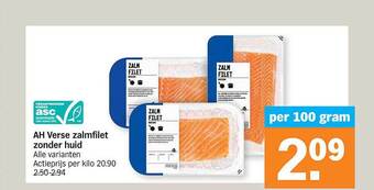 Albert Heijn Ah verse zalmfilet zonder huid aanbieding