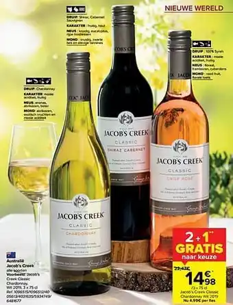 Carrefour Jacob`s creek classic chardonnay wit aanbieding
