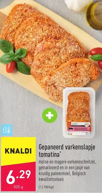 ALDI Gepaneerd varkenslapje tomatina 500g aanbieding