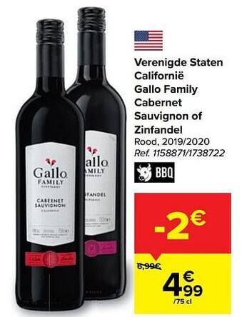 Carrefour Verenigde staten californië gallo family cabernet sauvignon of zinfandel rood aanbieding