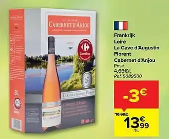 Carrefour Market Frankrijk loire la cave d`augustin florent cabernet d`anjou rosé 3liter aanbieding