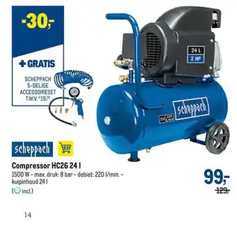 Makro Scheppach compressor hc26 24l aanbieding