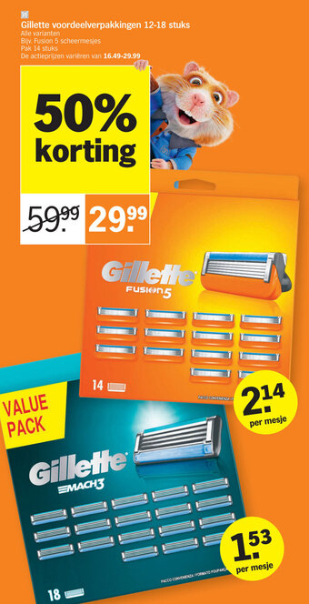Albert Heijn Gillette voordeelverpakkingen 12-18 stuks aanbieding