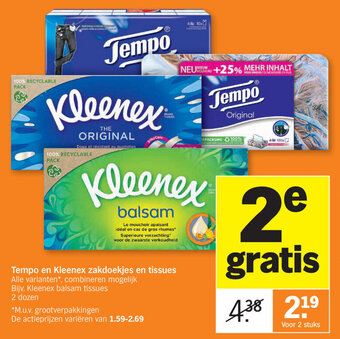 Albert Heijn Tempo en Kleenex zakdoekjes en tissues aanbieding