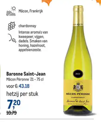 Makro Baronne Saint-Jean Macon Peronne '21-75cl hetzij per stuk aanbieding
