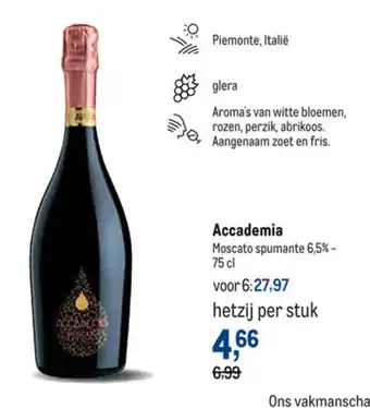Accademia moscato spumante 6.5%-75cl hetzij per stuk