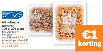 Albert Heijn AH Hollandse garnalen 100 of 200 gram aanbieding