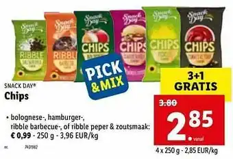 Lidl Chips bolognese-, hamburger-, ribble barbecue-, of ribble peper + zoutsmaak aanbieding