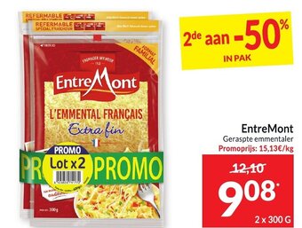 Intermarché EntreMont Geraspte Emmentaler 2 x 300g aanbieding