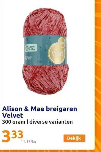 Action Alison & mae breigaren velvet aanbieding