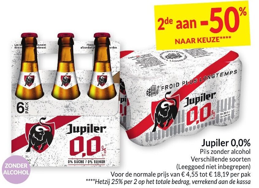 Jupiler 0.0 Pils Zonder Alcohol Verschillende Soorten promotie bij