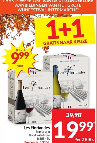 Intermarché Les Floriandes Franse Wijn Rood, Wit of Rose in BIB 3L aanbieding