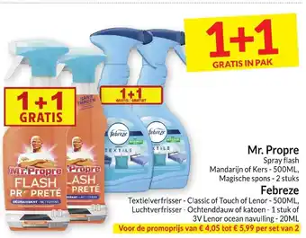 Intermarché Mr. Propre Spray Flash Febreze Textielfrisser , Luchtverfrisser of 3V Lenor Ocean Navulling aanbieding