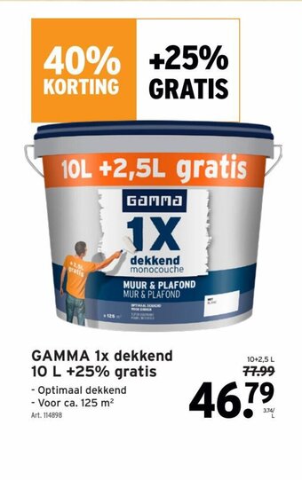 GAMMA Gamma 1x dekkend 10l +25% gratis aanbieding