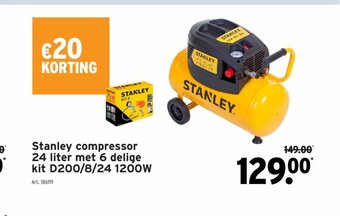 GAMMA Stanley compressor 24 liter met 6 delige kit D200/8/24 1200W aanbieding