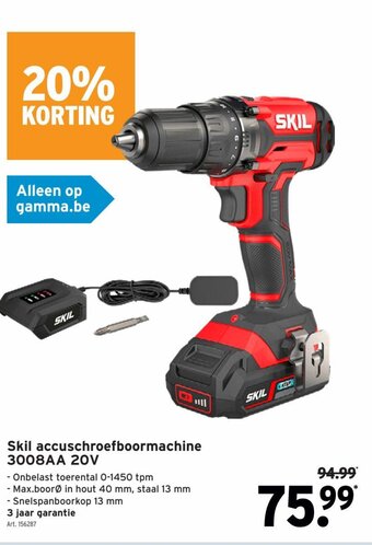 GAMMA Skil accuschroefboormachine 3008AA 20V aanbieding