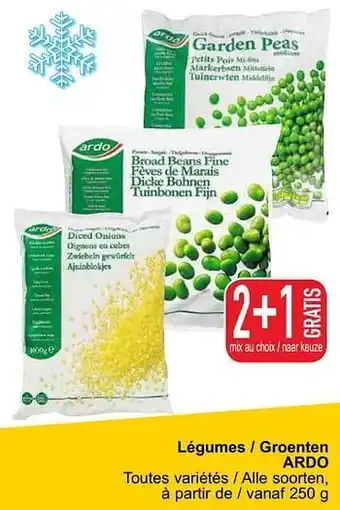 Cora 2+1 gratis légumes - groenten ardo 250g aanbieding