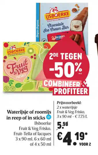 Delhaize Waterijsje of roomijs in reep of in sticks aanbieding