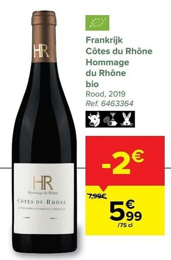 Frankrijk côtes du rhône hommage du rhône bio rood