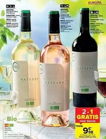Carrefour Market Spanje naterra bio wit rood of rosé aanbieding