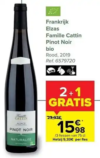 Carrefour Market Frankrijk elzas famille cattin pinot noir bio rood aanbieding