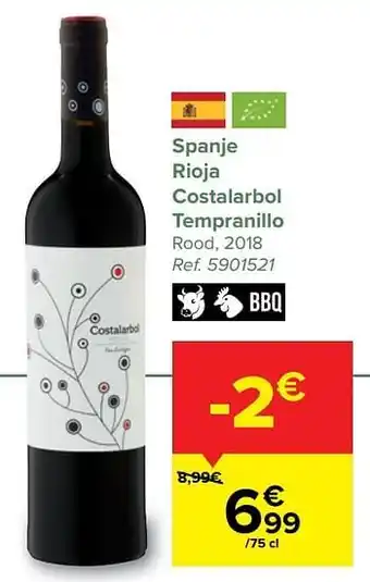 Carrefour Market Spanje rioja costalarbol tempranillo rood aanbieding