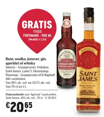 Delhaize Rum, wodka, jenever, gin aperitief of whisky aanbieding