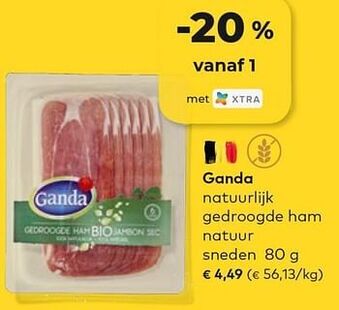 Bio Planet Ganda natuurlijk gedroogde ham natuur sneden 80g aanbieding
