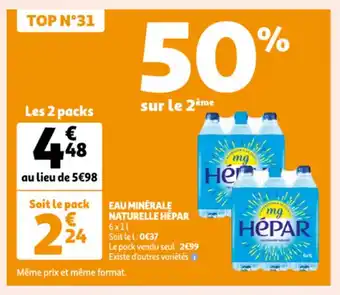 Auchan Hepar Eau Minerale Naturelle 6 x 1L Les 2 packs aanbieding