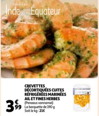 Auchan Crevettes Decortiquees Cuites Refrigerees Marinees Ail et Fines Herbes aanbieding