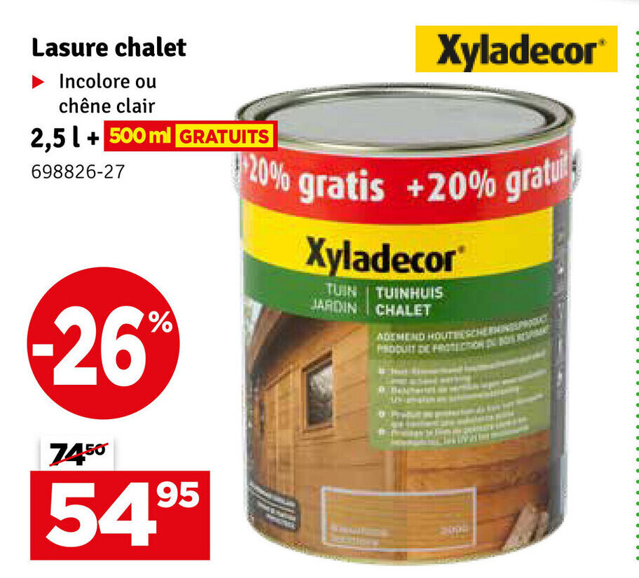 Xyladecor Lasure Chalet 2.5L + 500ml promotie bij Mr Bricolage