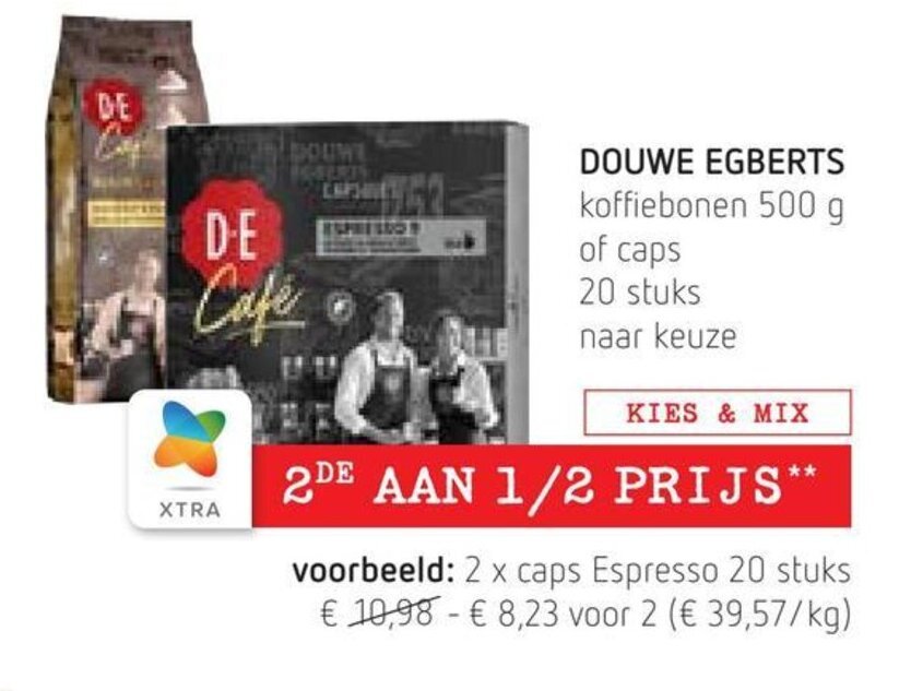 Douwe Egberts Koffiebonen 500g of Caps 20 Stuks promotie bij Spar Colruyt
