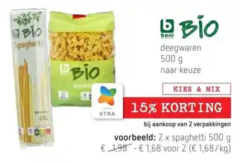 Spar Colruyt Bio Deegwaren 500g 2 x Spaghetti 500g aanbieding