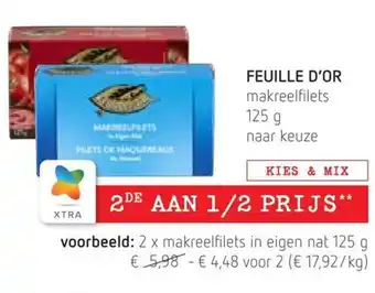Spar Colruyt Feuille D'Or 2 x Makreelfilets in Eigen nat 125g aanbieding