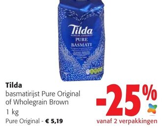 Colruyt Tilda Basmatirijst Pure Original of Wholegrain Brown 1Kg aanbieding