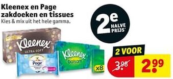 Kruidvat Kleenex en page zakdoeken en tissues aanbieding