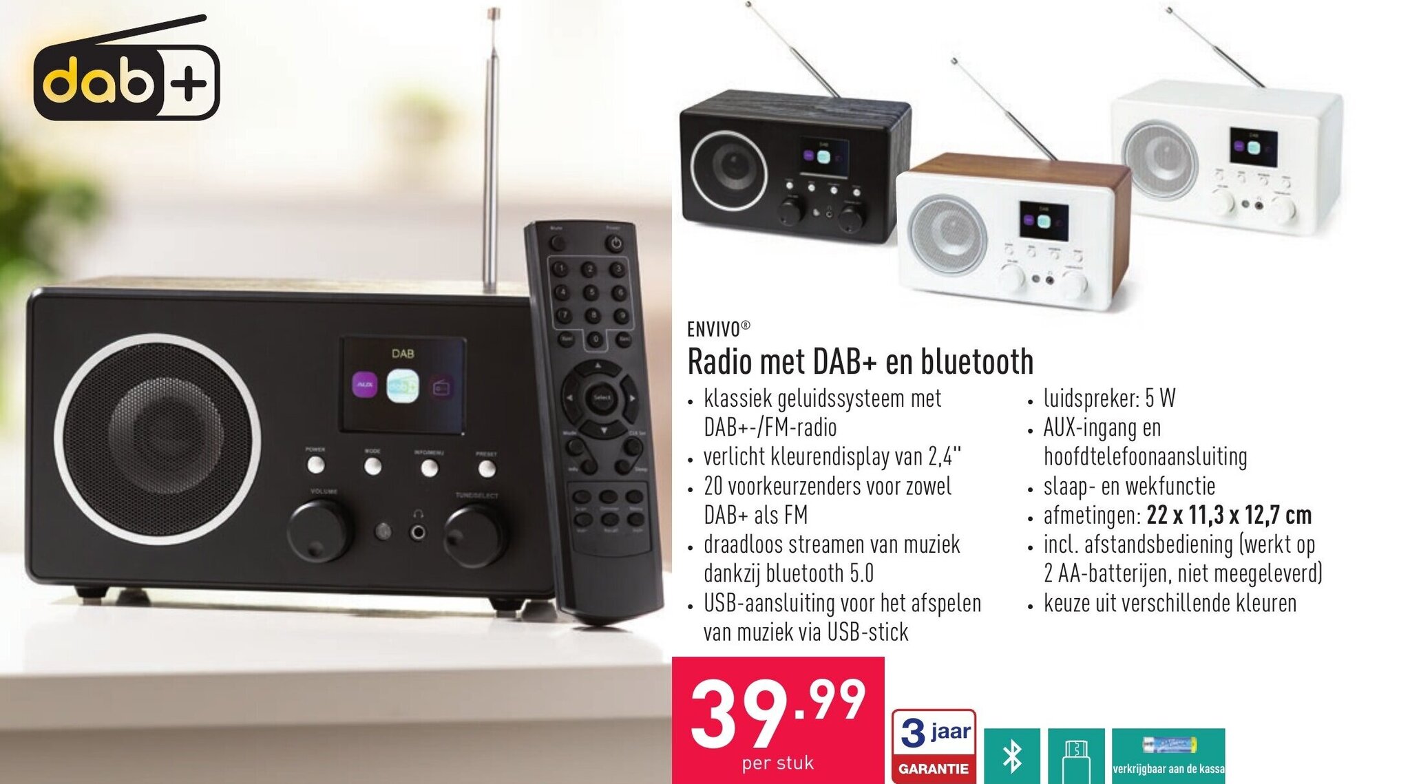 Radio met dab+ en bluetooth 22x11.3x12.7 cm promotie bij ALDI