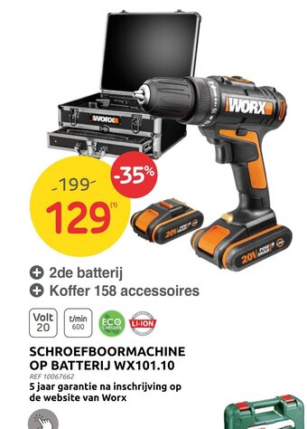 Brico Worx Schroefboormachine op Batterij WX101.10 aanbieding
