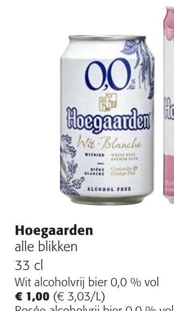 Colruyt Hoegaarden Alle Blikken 33 cl Wit alcoholvrij bier 0,0% vol aanbieding