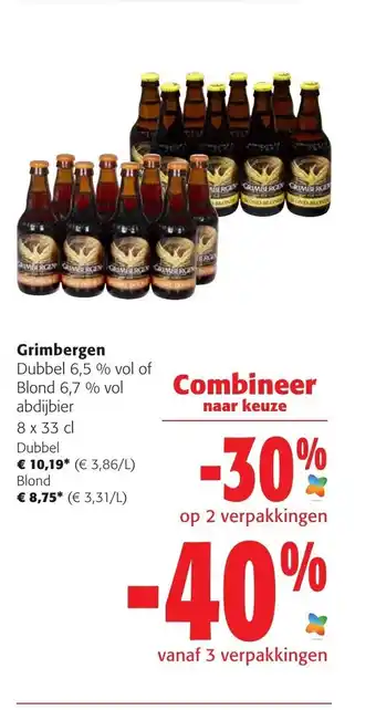 Colruyt Grimbergen Dubbel 6,5% vol of Blond 6,,7% vol abdijbier 8 x33 cl aanbieding