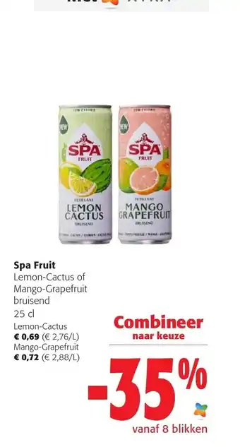 Colruyt Spa Fruit Lemon-Cactus of Mango-Grapefruit bruisend 25 cl aanbieding