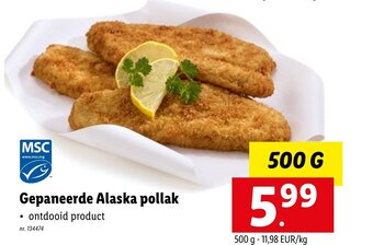 Lidl Gepaneerde Alaska pollak 500g aanbieding