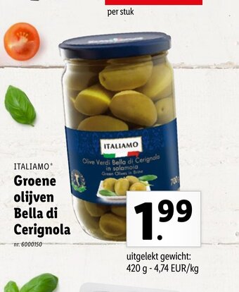 Lidl Groene olijven bella di cerignola aanbieding