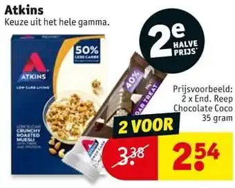 Kruidvat Atkins End reep chocolate coco 35 gram aanbieding